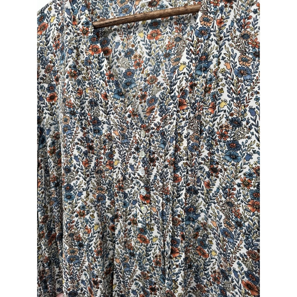 Rose & Olive Button Up Top Plus 1X Pleated Blouse V-Neck Cottagecore Boho 3/4th - Picture 3 of 10